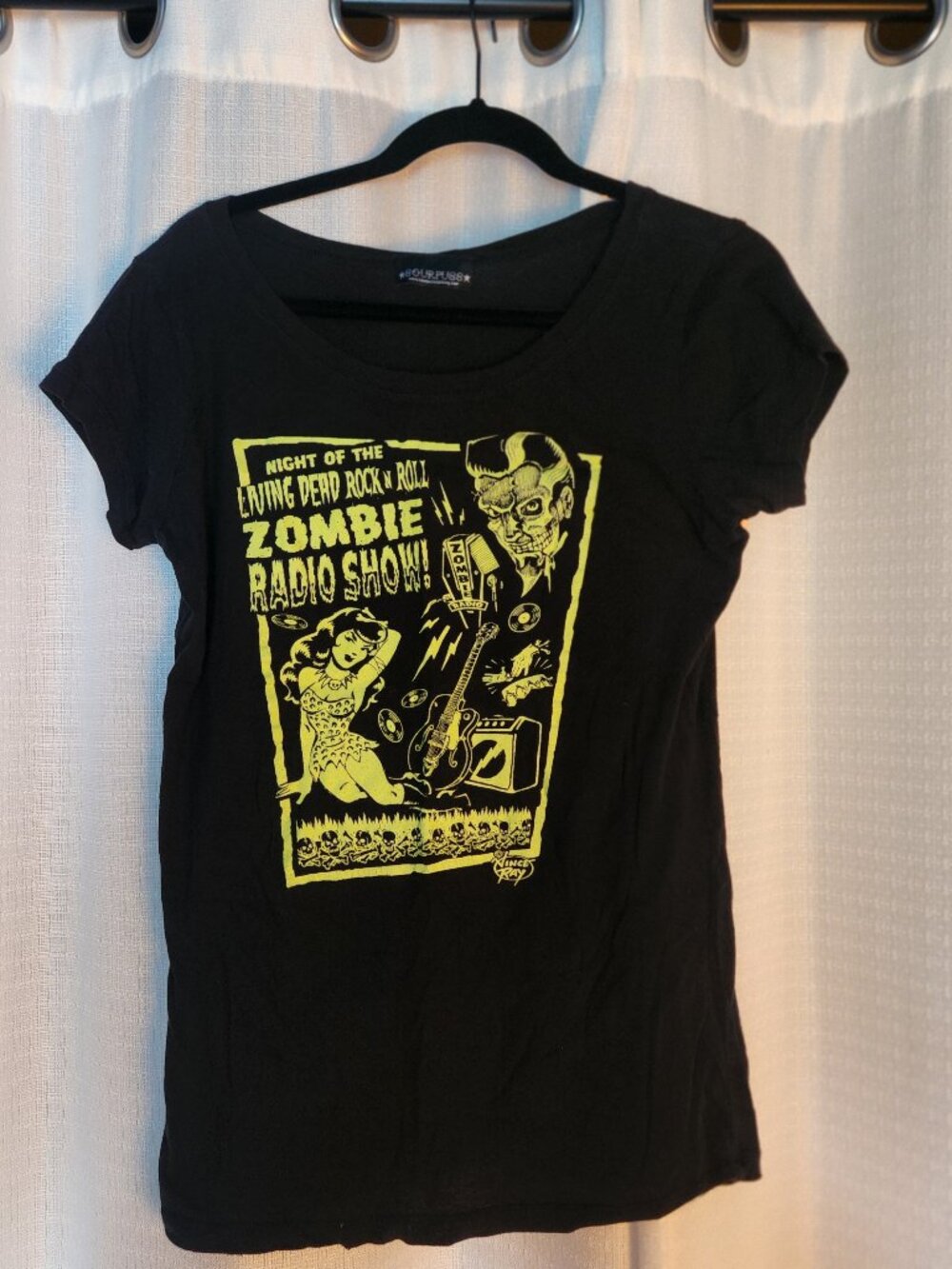 Sourpuss Zombie Radio Show Babydoll Tee Black Rockabilly Horror Graphic XXL